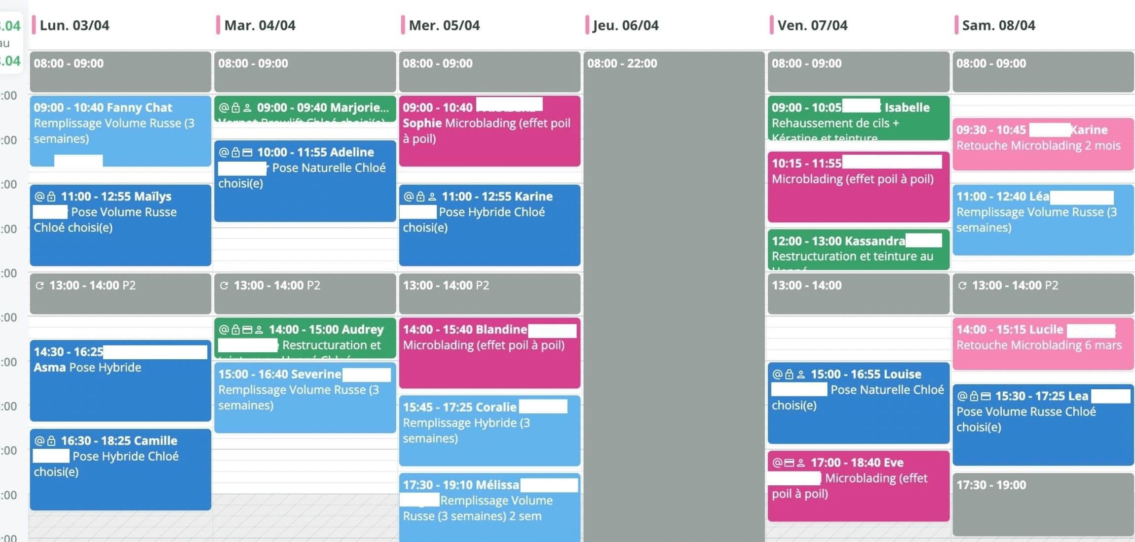 agenda institut de beauté
