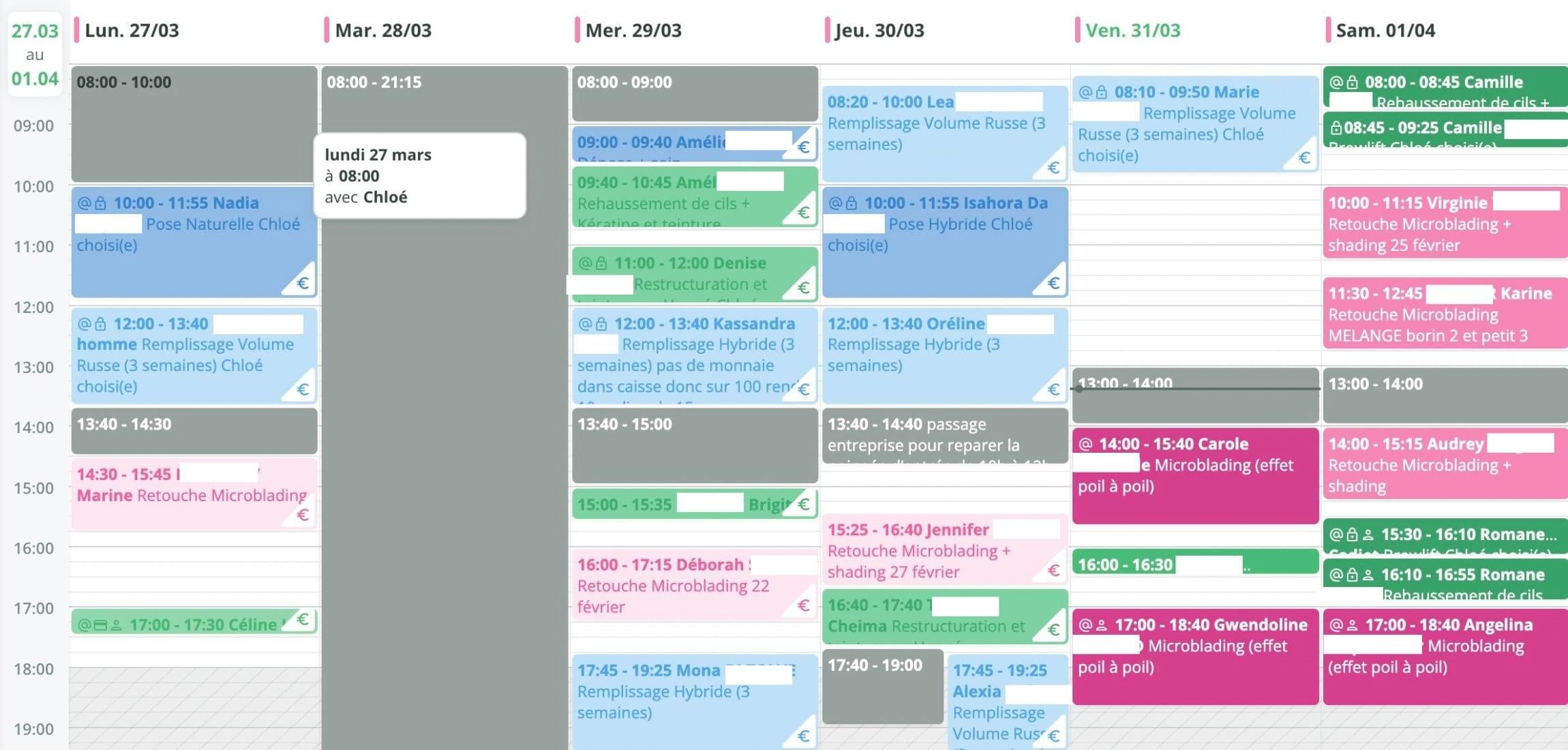 agenda institut de beauté
